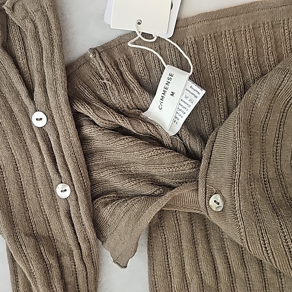 Commense Ribbed Button Front Cardigan Sweater Top Olive Brown Long Sleeve Size M - Picture 9 of 9
